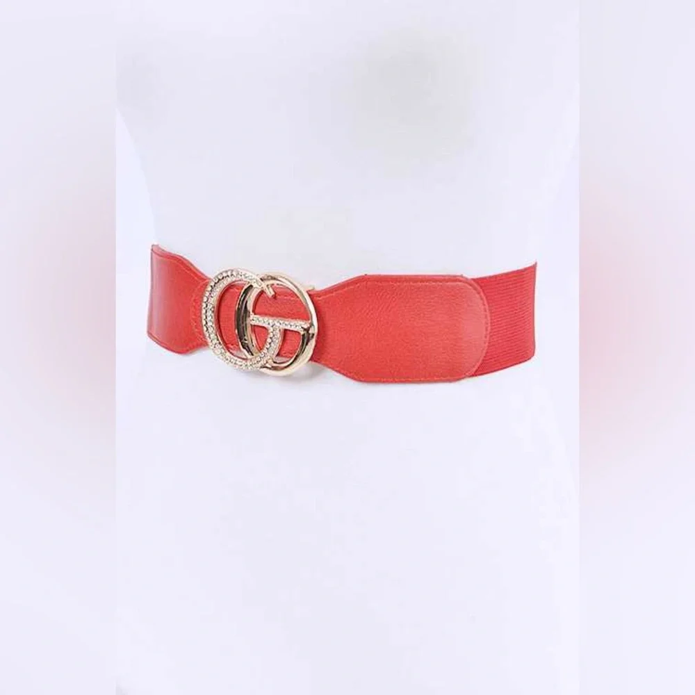 Plus Size Vegan Leather & Gold Buckle Statement Belt - Camel, Black, or Red